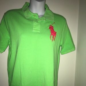 Boys 14-16 neon green short sleeve polo.